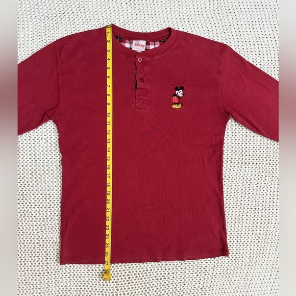 Vintage Disney Mickey Mouse Embroidered Long Sleeve Henley - Red - S - Picture 11 of 12